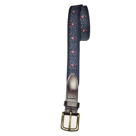 Vineyard Vines Fabric and Leather Belt Blue Brown Men's Size 30 - Picture 1 of 2